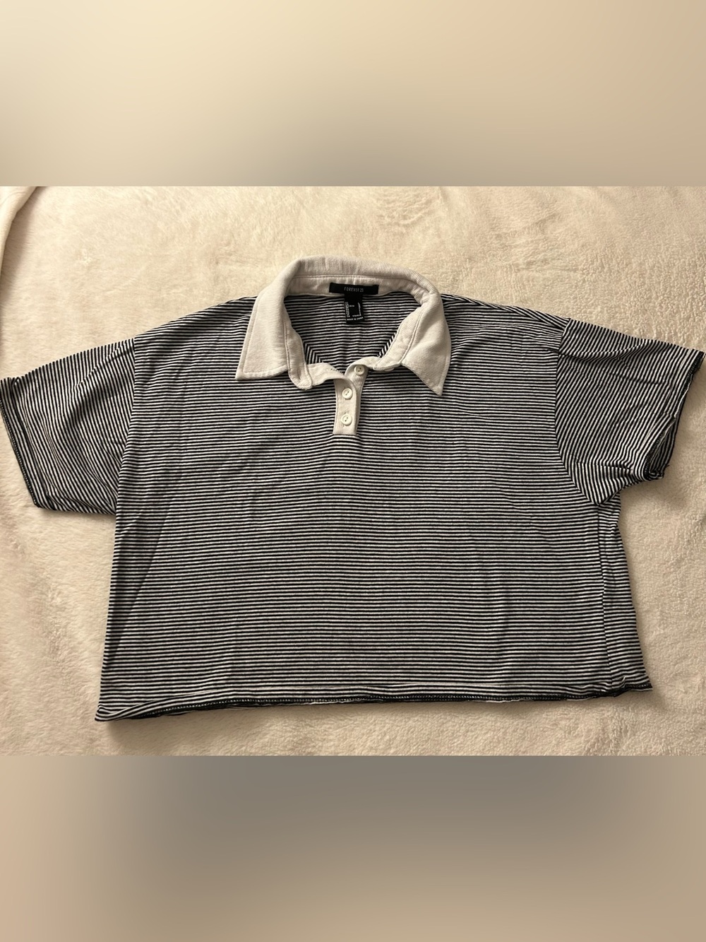 Forever 21 Black & White Thin-Stripe Polo